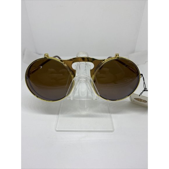 Unbranded Accessories - Vintage Retro Flip-up Steampunk Sunglasses Gold Frame Brown Lens Classic Round